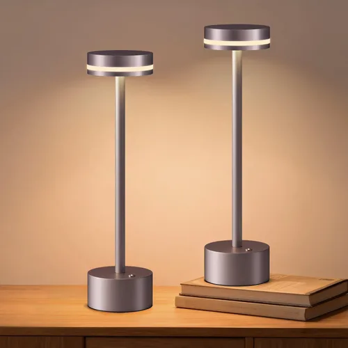 Vista 8 de Lámpara de mesa inalámbrica recargable dorada moderna, lámpara táctil de aluminio y batería operada de 4000mAh, lámparas de mesa LED de 3000K