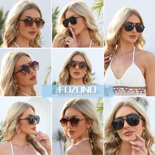Vista 2 de Retro Aviator Sunglasses for Women Men Vintage Double Bridge Sun Glasses UV400 Protection