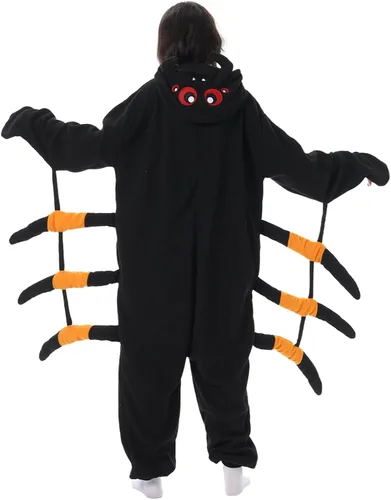 Vista 4 de Supodon Disfraz de araña para adultos, disfraz de Halloween, cosplay, pijama de animal de felpa para el hogar, unisex, para mujeres y hombres