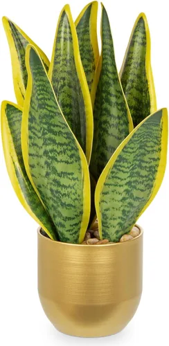 Vista 9 de Hollyone Planta de serpiente falsa de 12 pulgadas, pequeña planta de serpiente artificial en maceta con maceta de cerámica, planta Sansevieria
