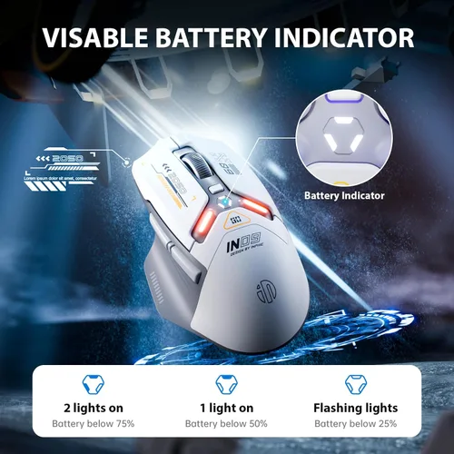 Vista 6 de INPHIC IN9 - Mouse inalámbrico para juegos, True Tri-Mode BluetoothTipo-C con cableconexión inalámbrica 2.4G, 10000 DPl, totalmente programable