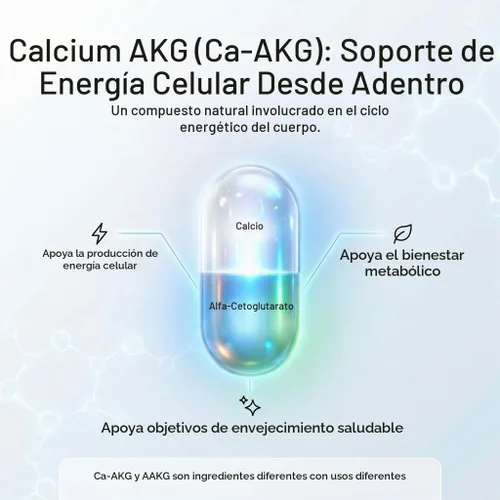 Vista 5 de Calcio AKG Suplemento 1200mg, 60 Cápsulas - Energía Celular