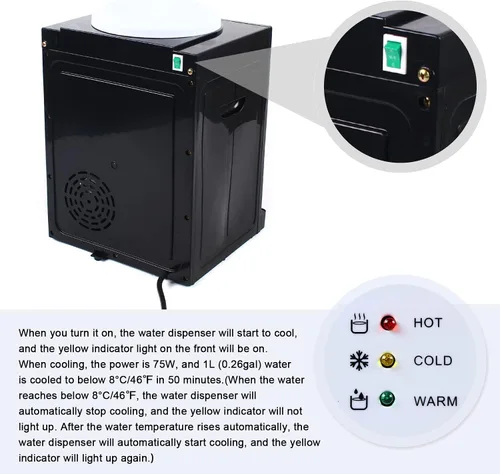 Vista 8 de Dispensador de enfriador de agua de carga superior – Dispensador eléctrico de escritorio caliente y frío, 3 ajustes de temperatura agua hirviendo