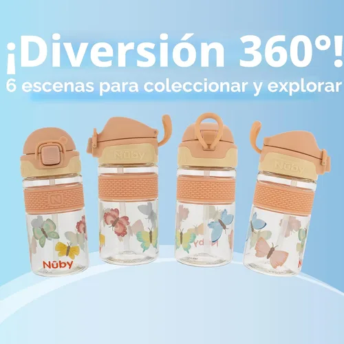 Vista 7 de Nuby Thirsty Kids Flip-it Bolt - Taza infantil Tapa abatible con cierre de botón - Boquilla de silicona de flujo libre y base duradera - Mariposas