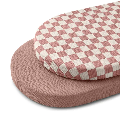 Vista 16 de Blissful Diary Muslin Crib Sheets, 2 Pack, Beige Gingham & Brown Gingham fitted for 52''x28'' crib mattress, soft and breathable cotton, boho