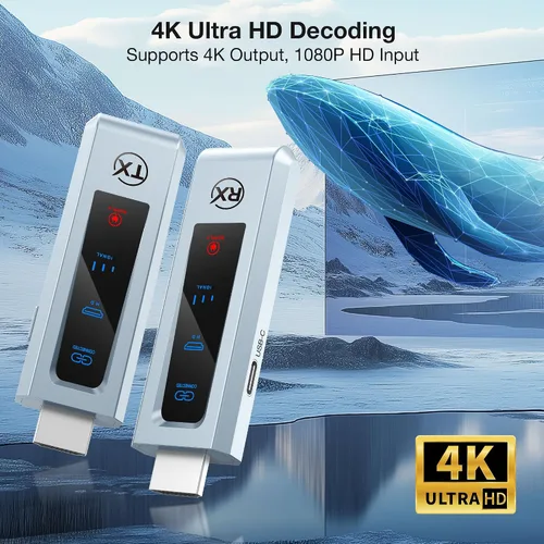 Vista 6 de Transmisor y receptor HDMI inalámbrico, extensor HD Plug & Play portátil 2.4G/5G con pantalla LED, kit HDMI inalámbrico para transmisión de video