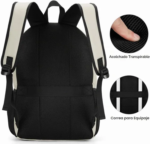 Vista 4 de BIKROD P28 - Mochila para portátil de 15.6 pulgadas, Beige, Moderno