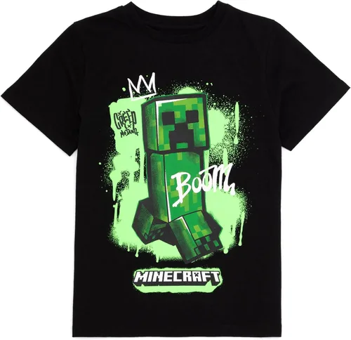Vista 3 de Minecraft Paquete de 2 camisetas para niños, camiseta gráfica de manga corta en blanco y negro para niños y niñas, esqueleto y enredadera, conjunto