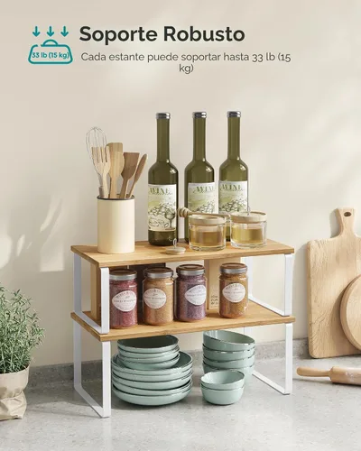 Vista 5 de SONGMICS Estante organizador de gabinete, juego de 4 estantes de encimera de cocina, almacenamiento de cocina, estante de especias, apilable