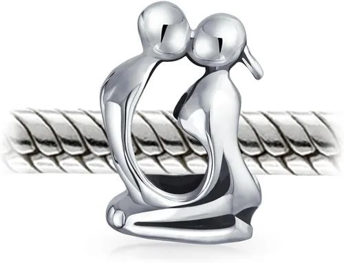 Vista 2 de Abalorio de escultura para parejas, besos, amantes, para mujeres, esposa, novia, plata de ley 925, se adapta a pulseras europeas, Metal, no aplica