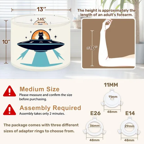 Vista 2 de Drum Lampshade Mid Century Black Cat Starry Lights Retro Style Medium Lamp Shade Replacement Linen Fabric Lampshades for Bedside Table Lamp Floor