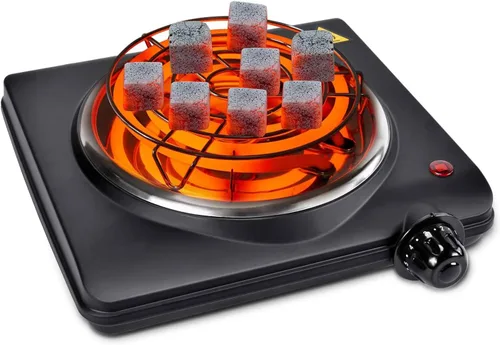 Vista 7 de Quemador eléctrico de carbón de coco de 600 W ETL para barbacoa camping cocina Fast Heating Coal Burner Hot Plate, Detachable Handle, Stainless