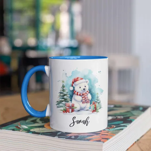 Vista 5 de Taza de regalo de invierno personalizada, taza de café con nombre personalizado con diseño de oso polar, taza de oso polar personalizada, regalo