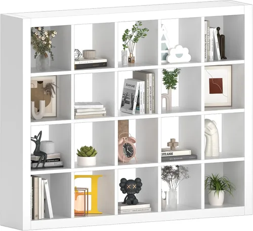 Vista 39 de Estantería con contenedor de almacenamiento, organizador de almacenamiento de 6 cubos, estantería abierta de madera moderna, estante de cubículos