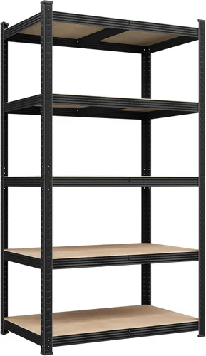 Vista 24 de Yaheetech Estantes de almacenamiento, estantería de metal ajustable resistente de 5 niveles, estante industrial para garaje, almacén, despensa, Negro