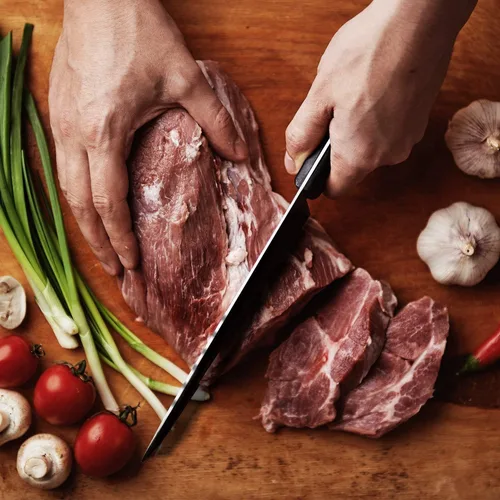 Vista 4 de Cuchillo de carnicero Orblue con tajadera de acero inoxidable, cuchilla de 7 pulgadas para cocinas de restaurante o casa