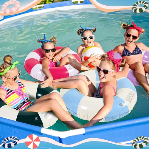 Vista 5 de Lenwen 9 tubos interiores clásicos a rayas para piscina, tubos de piscina con impresiones divertidas, tubo inflable para piscina, flotadores