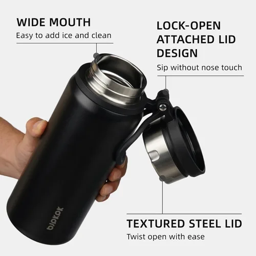 Vista 3 de BJPKPK Botella de agua de acero inoxidable, botella aislada de 25 onzas con boca ancha, botella térmica de metal a prueba de fugas de doble pared