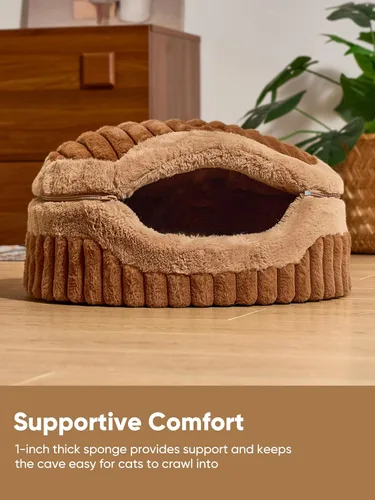 Vista 6 de FUKUMARU Cama tipo cueva para gatos, cama cerrada 2 en 1 para gatos de Marrón