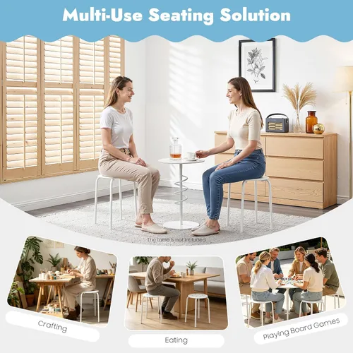 Vista 8 de 10Pcs Stacking Stools Set, 17.7inch Portable Plastic Stackable Decoration Stools with Metal Frame, Backless White Stool with Round Top for Kids