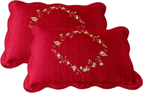 Vista 12 de vctops Juego de 2 fundas de almohada elegantes bordadas con flores, tamaño Queen, 100% algodón, decorativas, acolchadas (azul, 20 x 26 pulgadas)