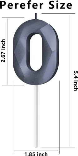 Vista 2 de Velas de cumpleaños con números (0 velas negras), forma de diamante 3D, decoración de pastel de feliz cumpleaños para niños y hombres, cumpleaños