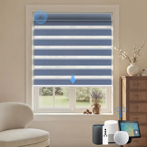 Vista 22 de Persianas motorizadas de cebra, persianas automáticas de oscurecimiento del 85% para ventanas interiores compatibles con HomeKit, Alexa, Google