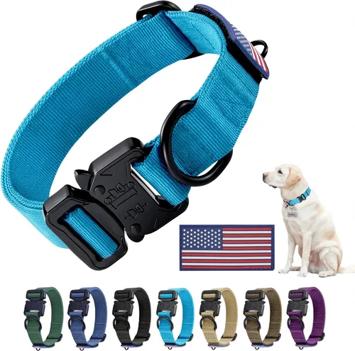 Vista 9 de Collar Táctico de Servicio Pesado para Perro Ajustable de Nailon para Mascotas Hebilla de Liberación Rápida con 2 Anillos en D con Parche para Negro