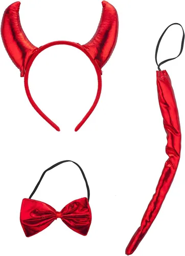 Vista 2 de Lux Accessories - Diadema elástica con diseño de orejas de diablo, color rojo