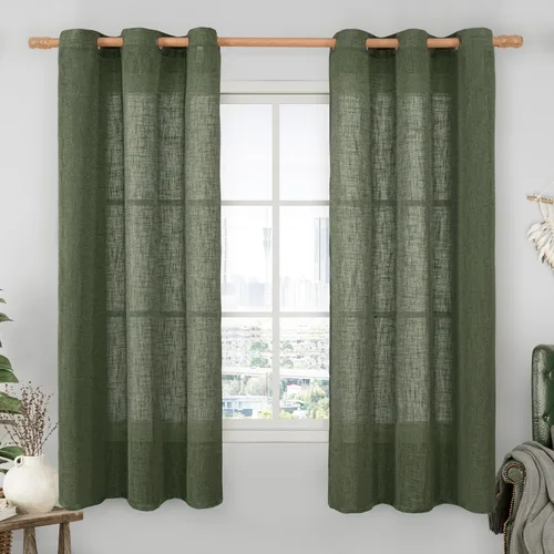 Vista 170 de LAMIT Cortinas de lino marrón caramelo para sala de estar, 84 pulgadas, de lino sintético, texturizado, filtrante de luz, paneles de privacidad