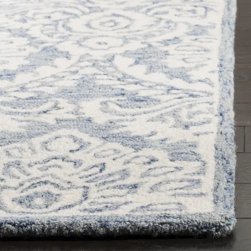 Vista 3 de SAFAVIEH Blossom Collection - Alfombra decorativa, 2 x 3 pies, azul y marfil, lana hecha a mano, ideal para zonas de alto tráfico en entrada, sala