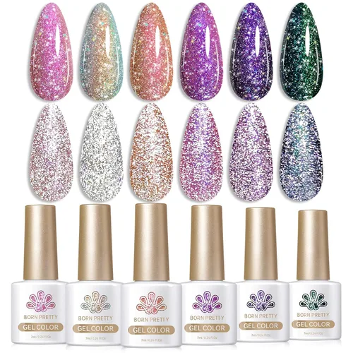 Vista 12 de Born Pretty - Esmalte de uñas en gel con purpurina reflectante roja, esmalte de uñas en gel con purpurina de Navidad, esmalte de uñas brillante