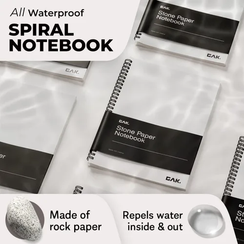 Vista 2 de GAK. Cuaderno de papel de piedra impermeable en espiral (tamaño M) – 5.8 x 8.3 pulgadas, 50 hojas, cuaderno de papel de piedra, cuaderno de notas