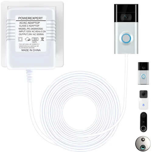 Vista 8 de Transformador de timbre de puerta, transformador de CA de 24 voltios para adaptador de cable Ring C, cable termostato compatible con timbre