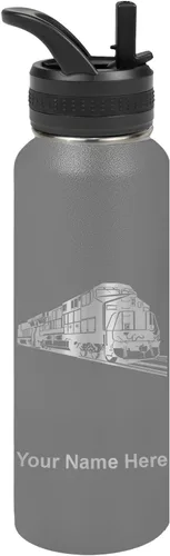Vista 37 de LaserGram Botella de agua personalizada, tren de carga, acero inoxidable de doble pared aislada al vacío con popote superior, regalo grabado Negro