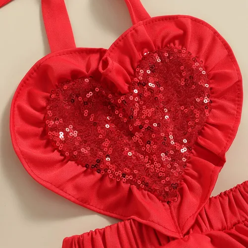 Vista 5 de Traje de San Valentín para bebé niña con lentejuelas, patrón de corazón, tutú con falda