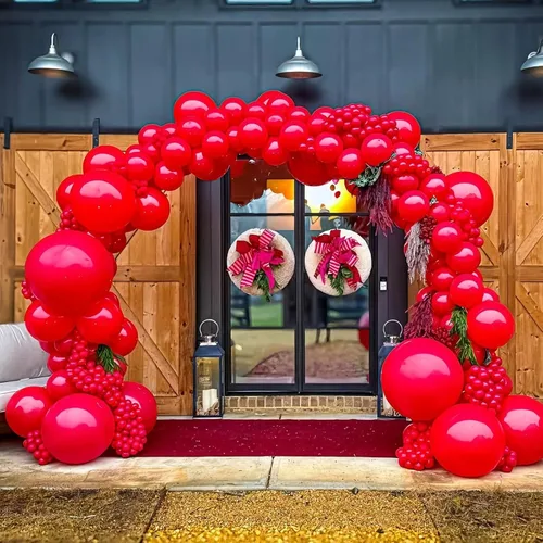Vista 6 de Lukiituke Kit de arco de globos rojos de 129 piezas, globos de látex rojos de diferentes tamaños para boda, despedida de soltera, aniversario