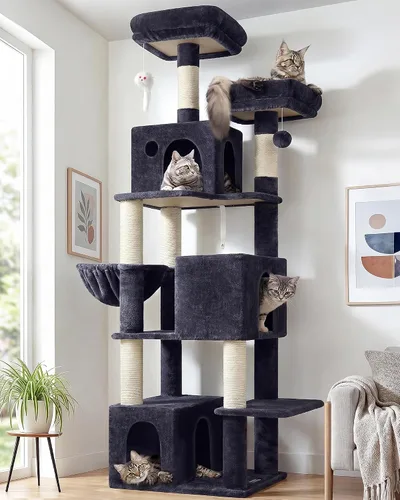 Vista 10 de Globlazer Árbol para gatos alto, torre para gatos de 71 pulgadas para gatos adultos de interior, multinivel, 3 condominios para gatos