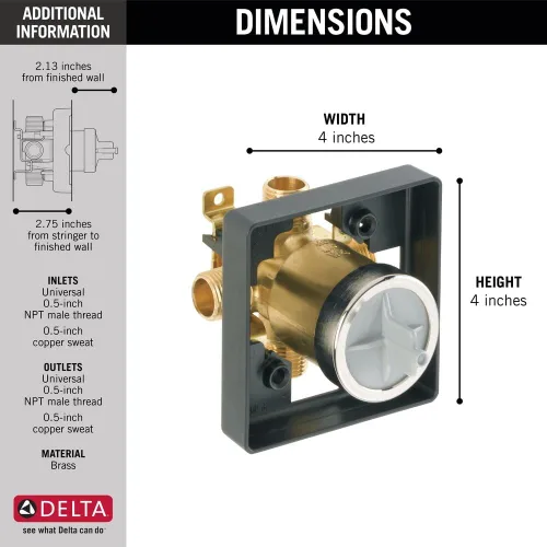 Vista 6 de Válvula de tina multi elección Delta Faucet R10000-UNBX y ducha universal para el cuerpo