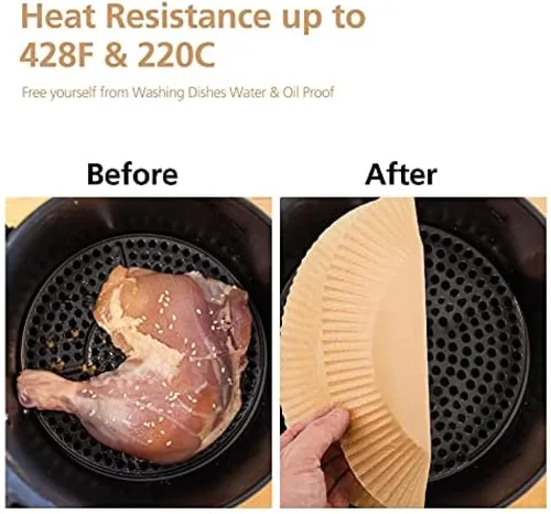 Vista 4 de 200 PCS Air Fryer Parchment Paper Liners Non-Stick Disposable Basket Unperforated Round for Baking Roasting Microwave (6.3 Inches, Natural) Natural