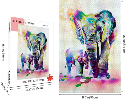 Vista 3 de Rompecabezas de 1000 piezas de elefante colorido y elefante bebé para adultos, rompecabezas de madera, rompecabezas de madera, decoración moderna