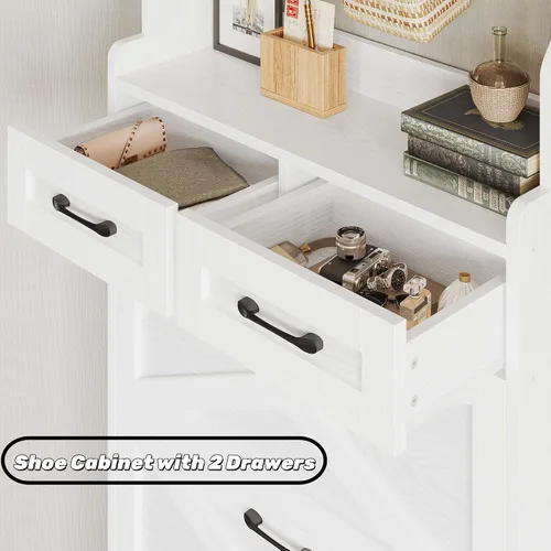 Vista 5 de IRONCK Gabinete Alto para Zapatos con 3 Cajones Abatibles, Gabinete de Almacenamiento para Zapatos para Entrada con Perchero, Organizador de Zapatos
