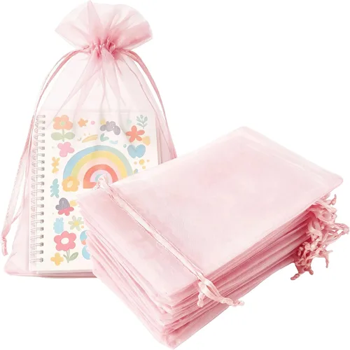 Vista 11 de Paquetes de 50 bolsas de regalo de organza de 4 x 6 pulgadas con cordón negro transparente, decoraciones de embalaje de tela transparente