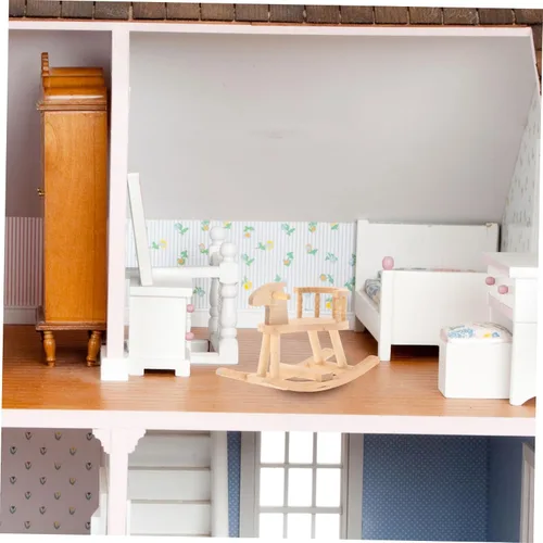 Vista 4 de ibasenice Silla mecedora en miniatura Escala 1:12 Caballo mecedor de madera Mini casa de caballo de caballo modelo casa de muñecas Accesorios