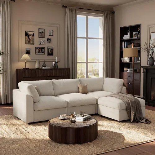 Vista 21 de Sofá modular Cloud de 100 pulgadas con reposabrazos curvo, moderno sofá modular con otomana de almacenamiento, cómodo sofá de nube de gran