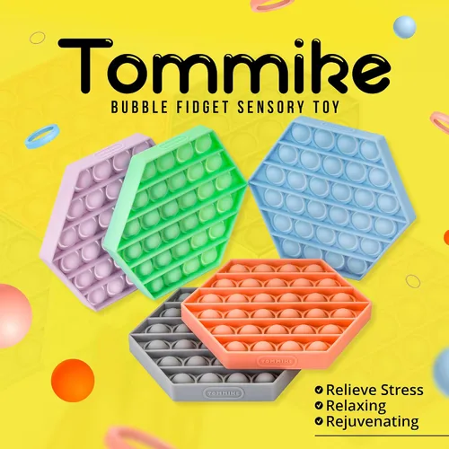 Vista 2 de TOMMIKE Juguete hexagonal de burbujas sensoriales para aliviar la ansiedad y el estrés, necesidades especiales, autismo, aprendizaje, oficina