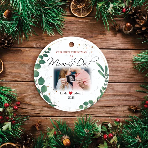 Vista 3 de Foto personalizada y nombre de nuevo papá, adorno de Navidad para nueva mamá, adorno personalizado de la primera Navidad del bebé, primera Navidad