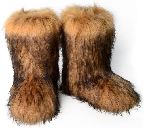 Vista 5 de ZSGYCHCY Botas de piel sintética para mujer, cálidas, mullidas, peludas, de invierno, para nieve, zapatos planos para exteriores