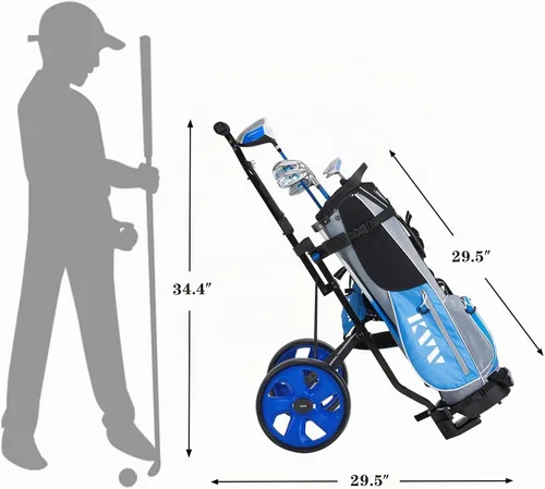 Vista 3 de KVV Carrito de golf junior de 2 ruedas para 3-10 años de edad, soporte superior ajustable Azul/Negro