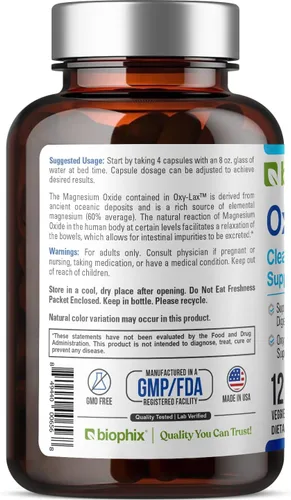 Vista 9 de biophix Oxy-Lax 750 mg 120 Vcaps - Laxantes naturales para el estreñimiento ocasional - Laxante de magnesio con magnesio oxigenado - Limpieza